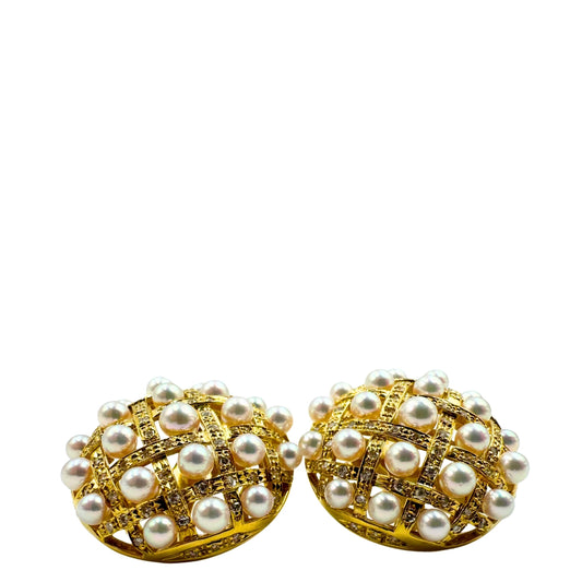 No Brand <br> K18 Earrings Pearl D0.35 0.35