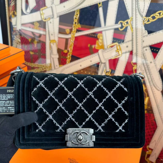 CHANEL<br>Leboy Black Quilted Velvet Bag
