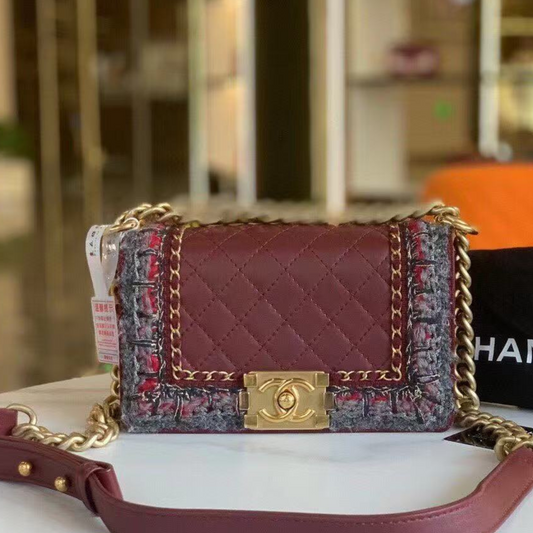 CHANEL<br>Boy Tweed Lambskin Quilted Bag