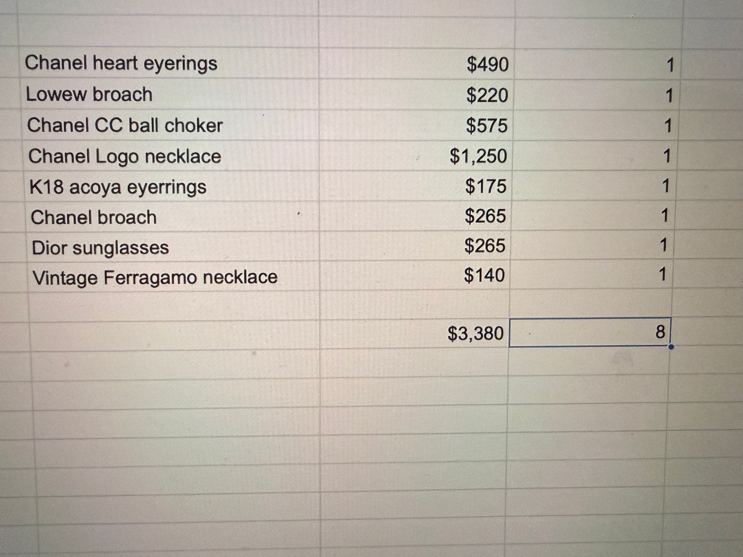 Your select 8 items