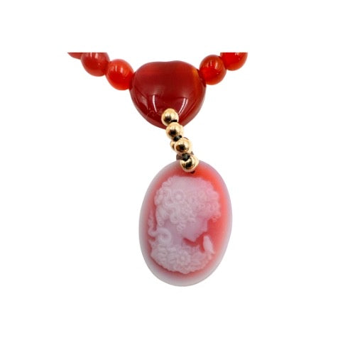 k18 necklace Cameo Red coral 40cm 11.4g