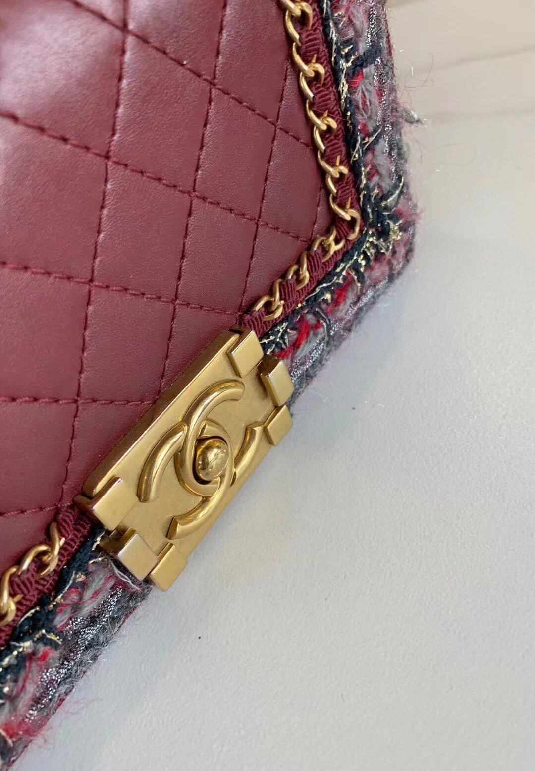 CHANEL<br>Boy Tweed Lambskin Quilted Bag