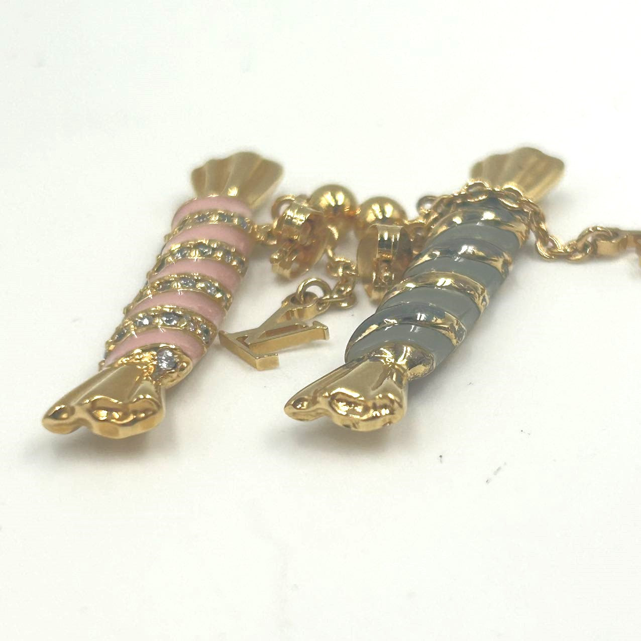 LOUIS VUITTON<br>Gold & Pink and Gray Enamel and Candy Earrings