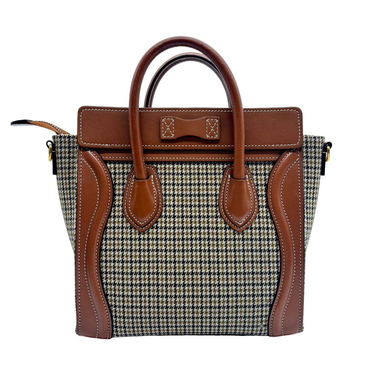 CELINE <br> Smooth Calfskin Houndstooth Nano Luggage Bag