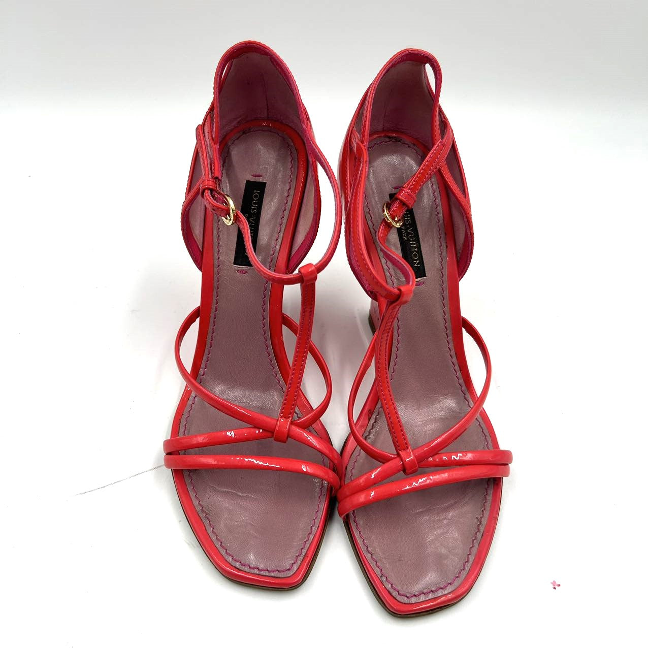 LOUIS VUITTON<br>Patent Leather Strappy Wedge Sandals