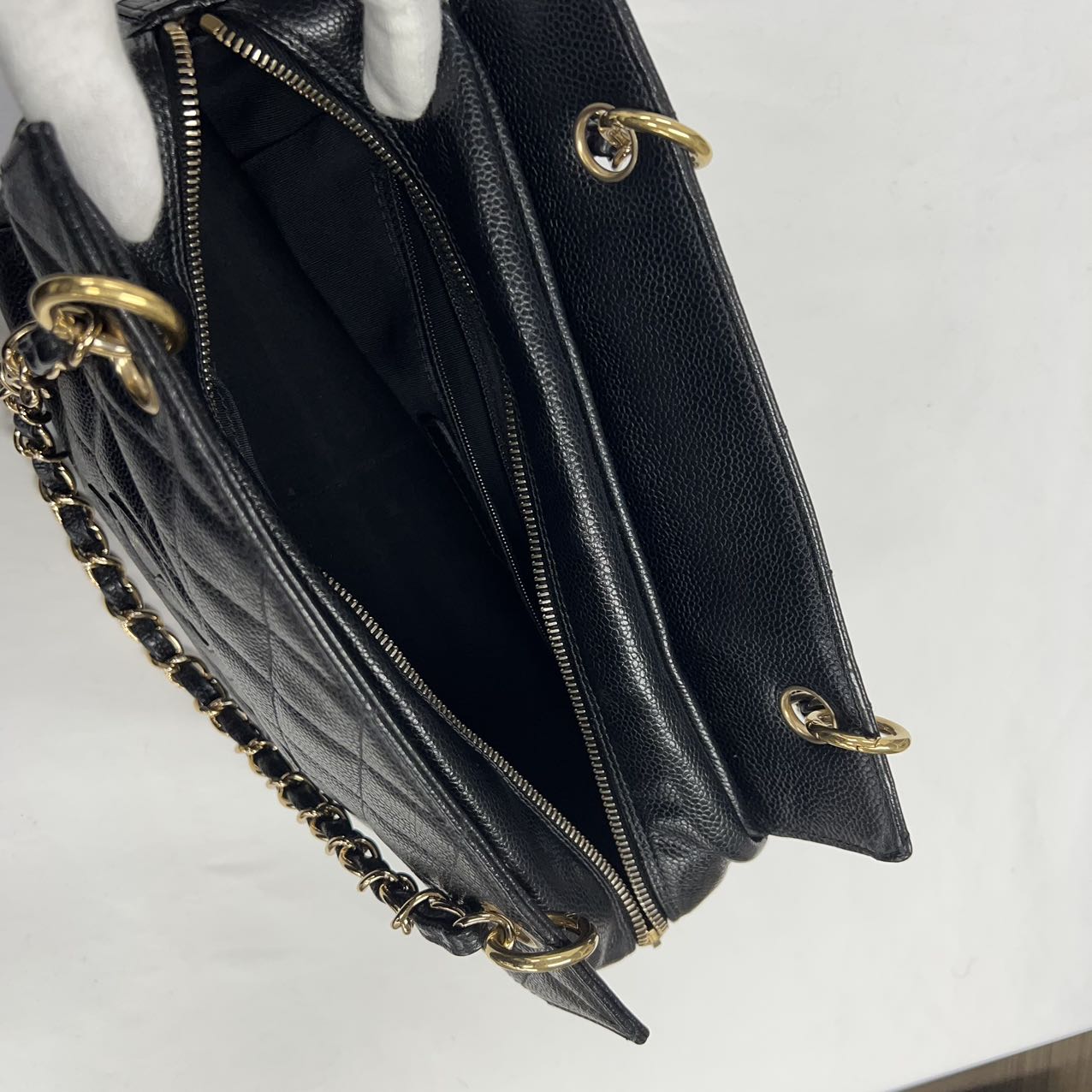 CHANEL<br>GST Tote Black Gold Chain Caviar