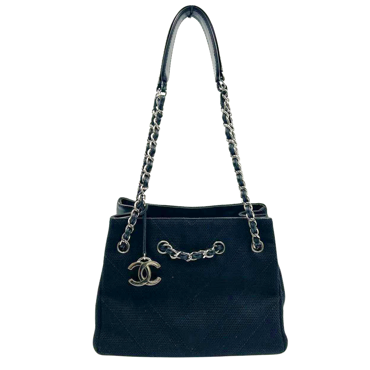 CHANEL<br>V Stitch Canvas Calfskin Bag