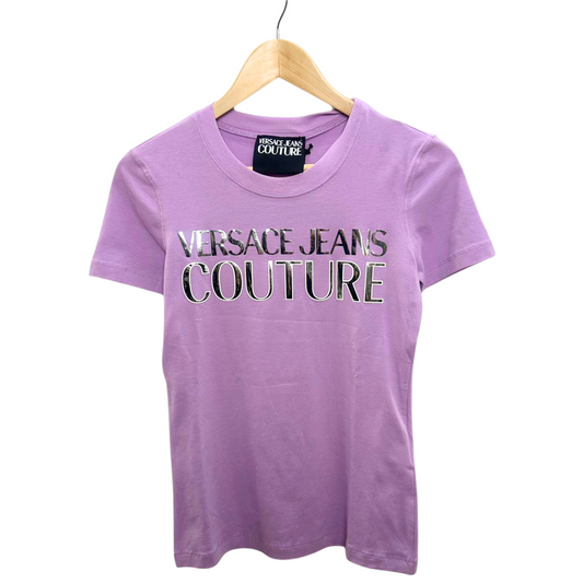 VERSACE JEANS Couture Silbernes Logo-T-Shirt Lila