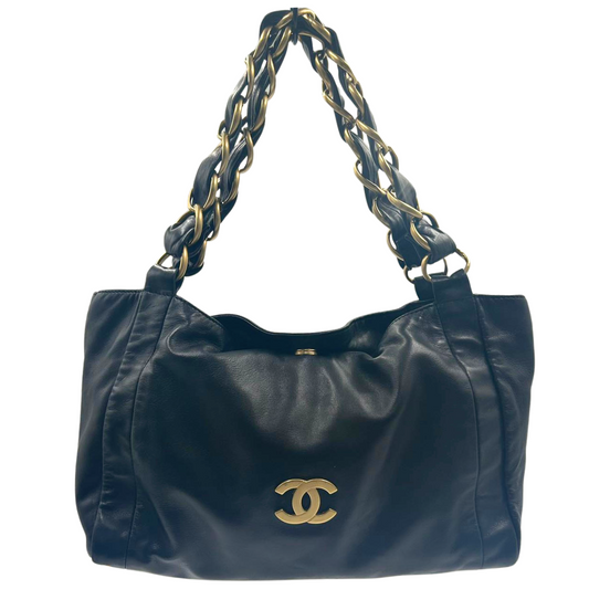 CHANEL<br>Co Co Mark Big Chain Shoulder Lamb Skin Tote Bag