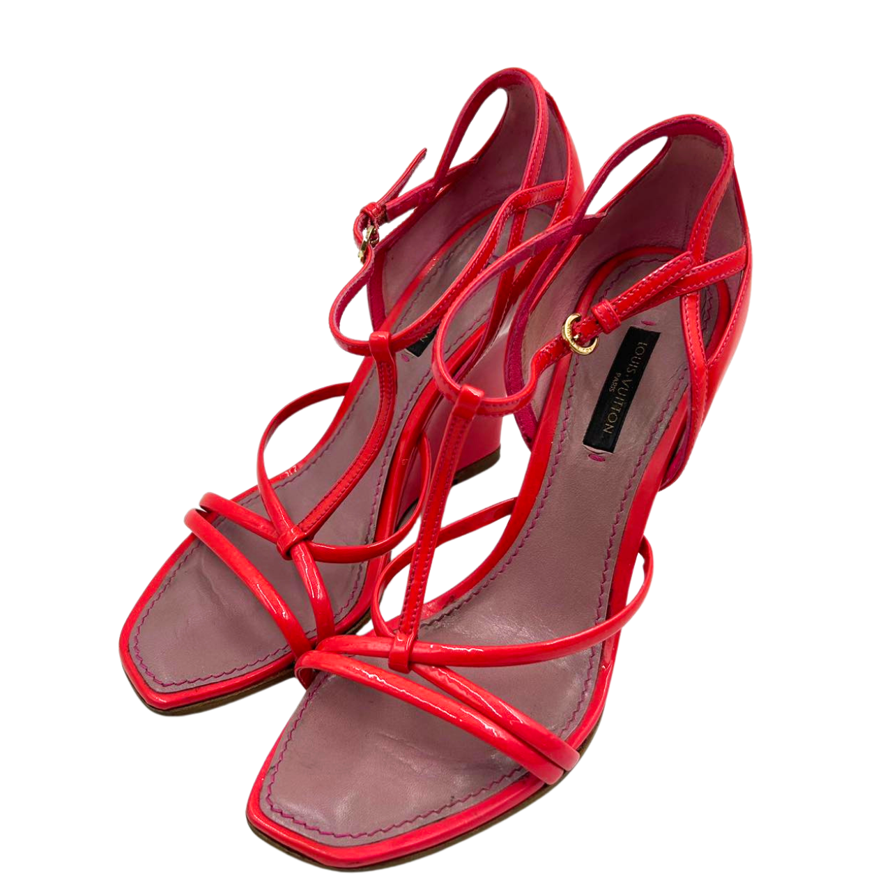 LOUIS VUITTON<br>Patent Leather Strappy Wedge Sandals