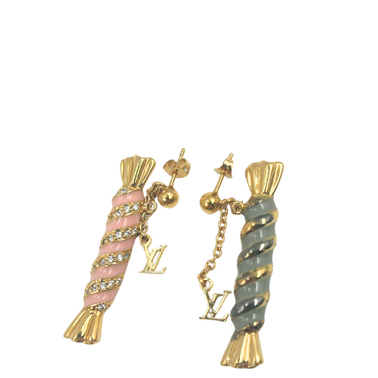 LOUIS VUITTON<br>Gold & Pink and Gray Enamel and Candy Earrings