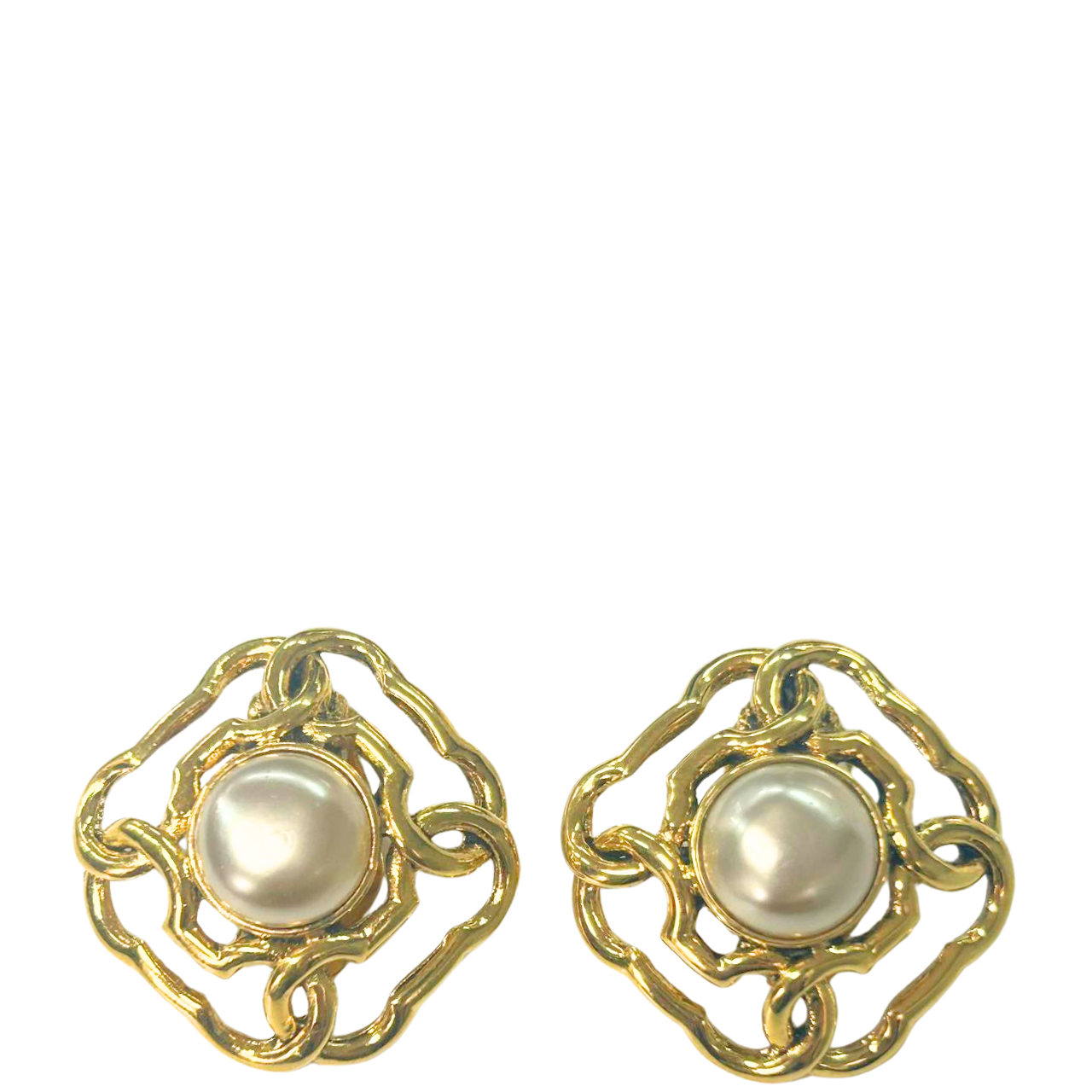 CHANEL<br> Square Fake Pearl Earrings