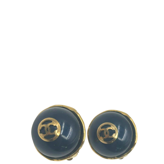 CHANEL<br>Cc Mark Earrings Navy