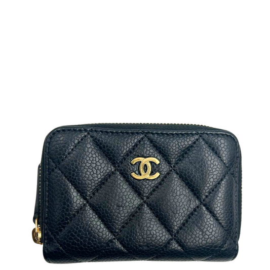 CHANEL<br>Caviar Leather Zip Around Small Wallet