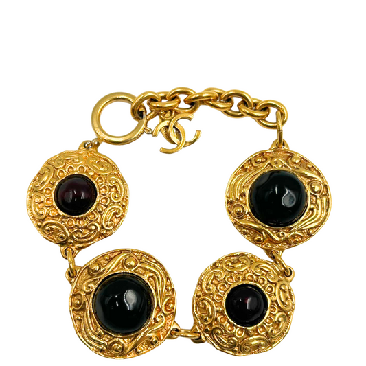 CHANEL<br> Red Gripoix Glass Medallion Bracelet