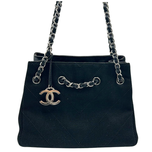 CHANEL<br>V Stitch Canvas Calfskin Bag