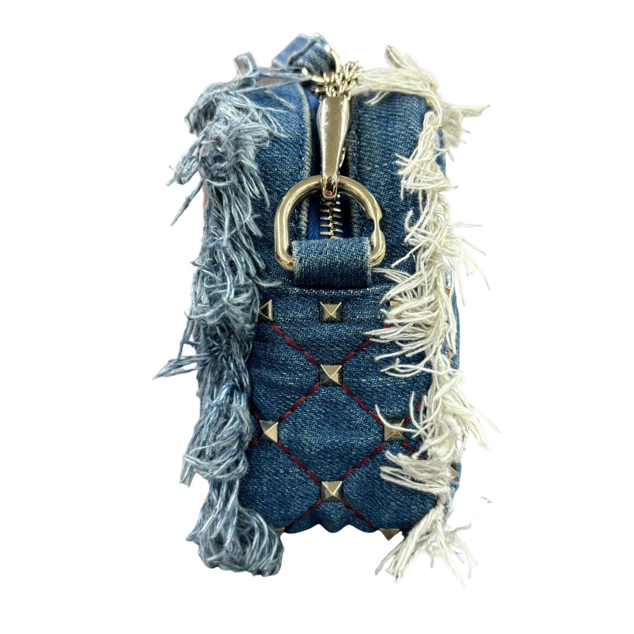 VALENTINO GARAVANI<br> Sac à bandoulière en denim à franges