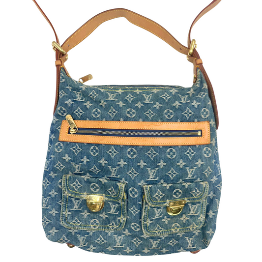 LOUIS VUITTON<br> Baggy GM-Tasche aus Denim mit langem Riemen und Monogramm