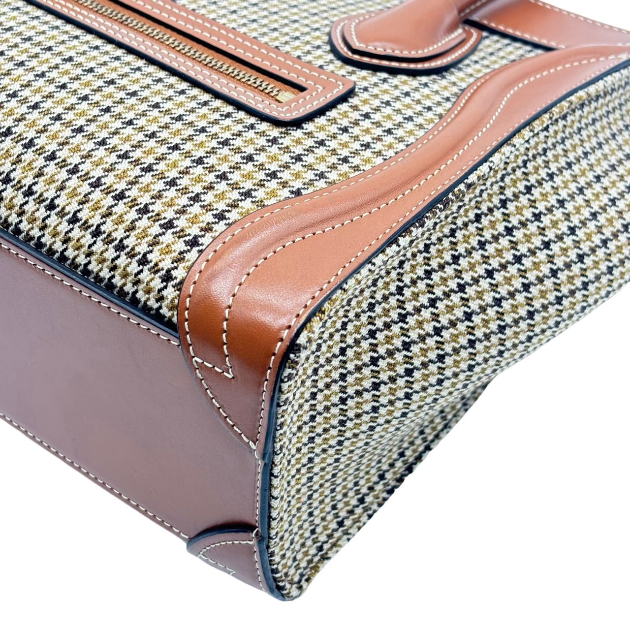 CELINE <br> Smooth Calfskin Houndstooth Nano Luggage Bag