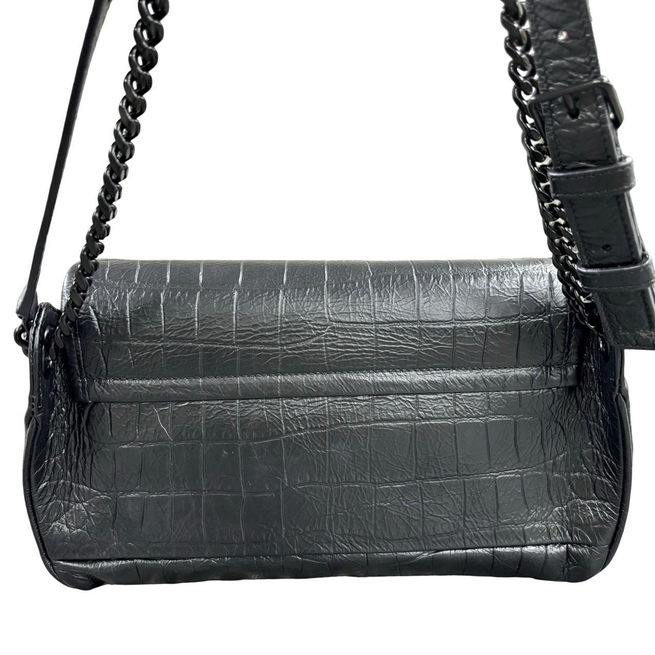 SAINT LAURENT <br> Crocodile Embossed Niki Shoulder Belt Bag