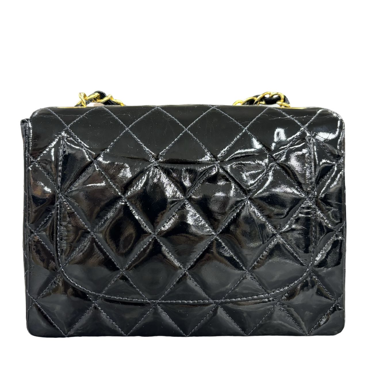 CHANEL <br> Patent Calfskin Mini Matelasse Chain Shoulder Bag