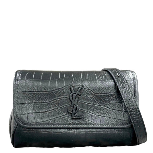 SAINT LAURENT <br> Crocodile Embossed Niki Shoulder Belt Bag