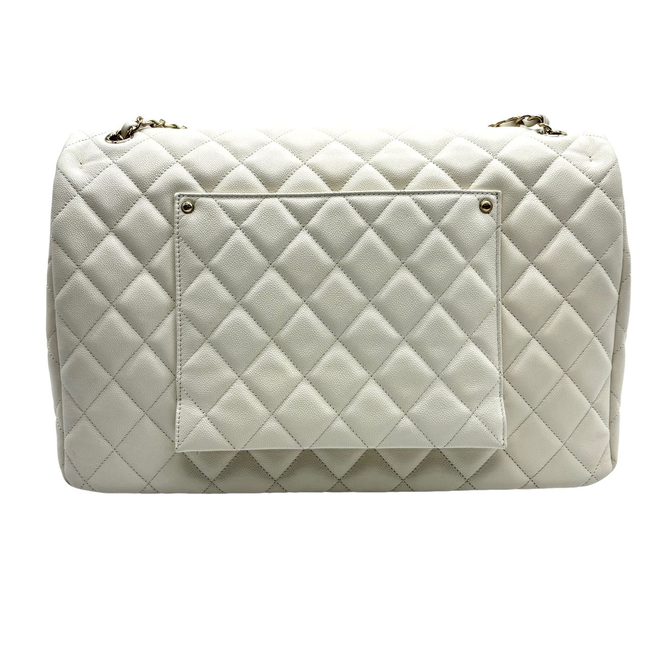 CHANEL<br> Sac à rabat simple géant en peau de caviar