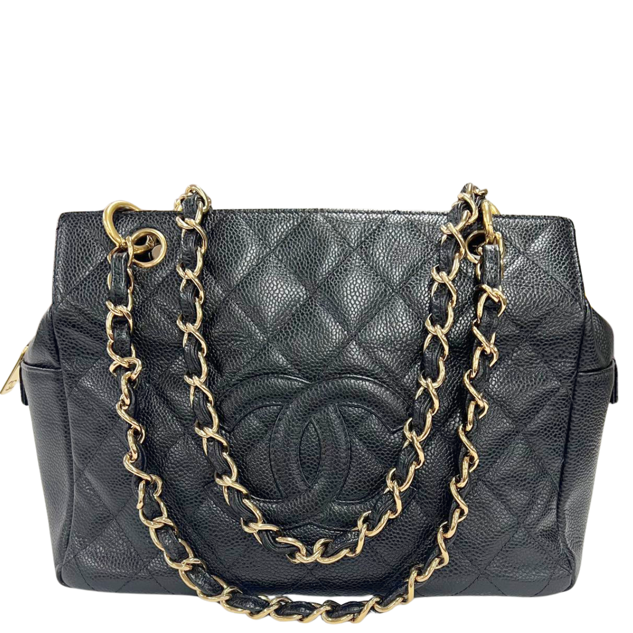 CHANEL<br>GST Tote Black Gold Chain Caviar