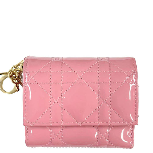 CHRISTIAN DIOR <br> Patent Cannage Lady Dior Lotus Wallet