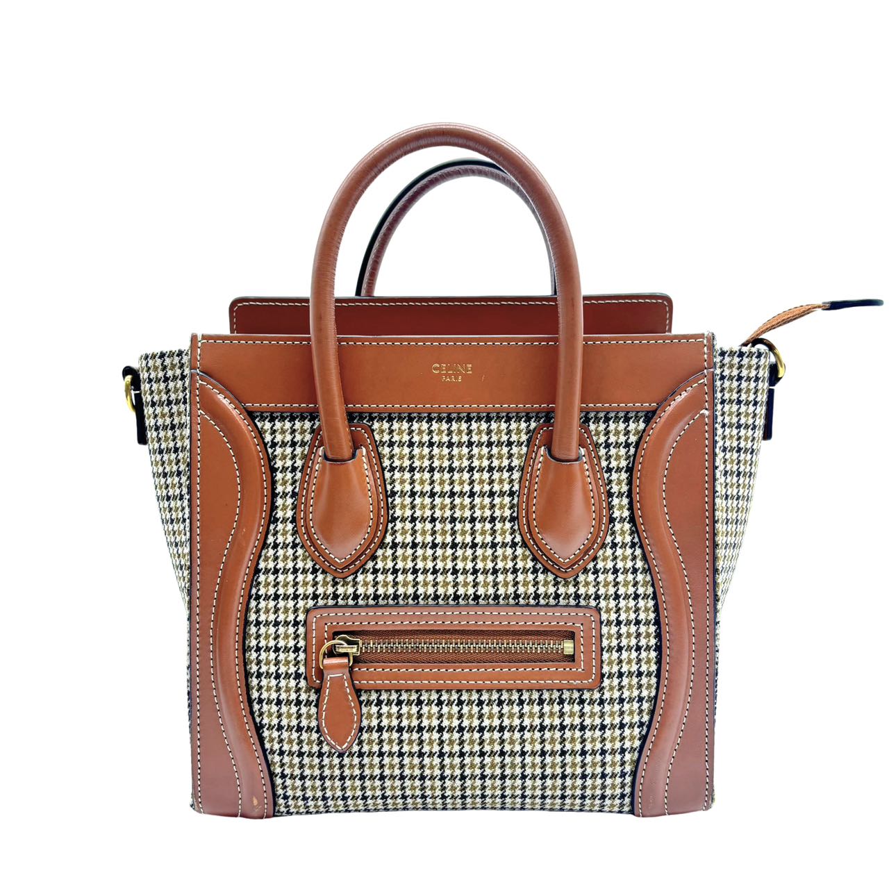 CELINE <br> Smooth Calfskin Houndstooth Nano Luggage Bag