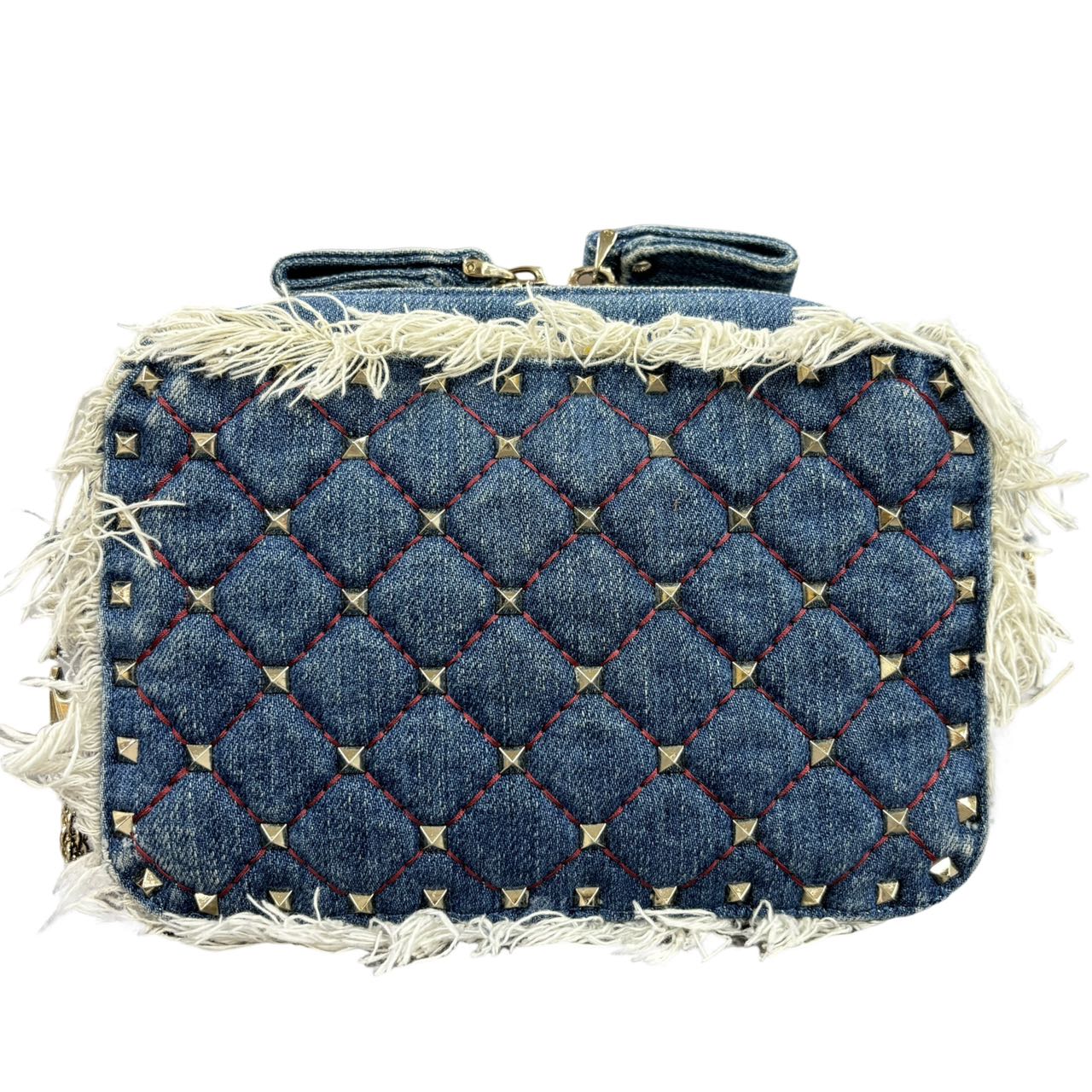 VALENTINO GARAVANI<br> Sac à bandoulière en denim à franges