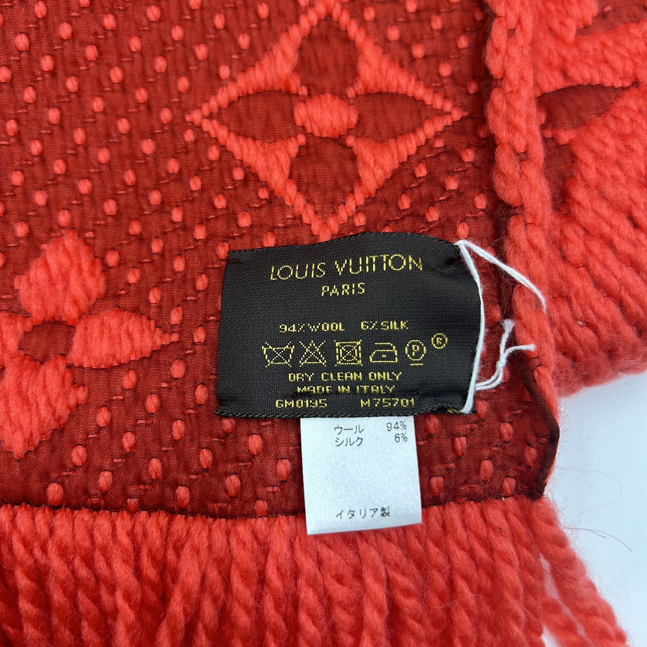 LOUIS VUITTON<br>Logomania M72432 Ruby Scarf 94 Wool & 6 Silk