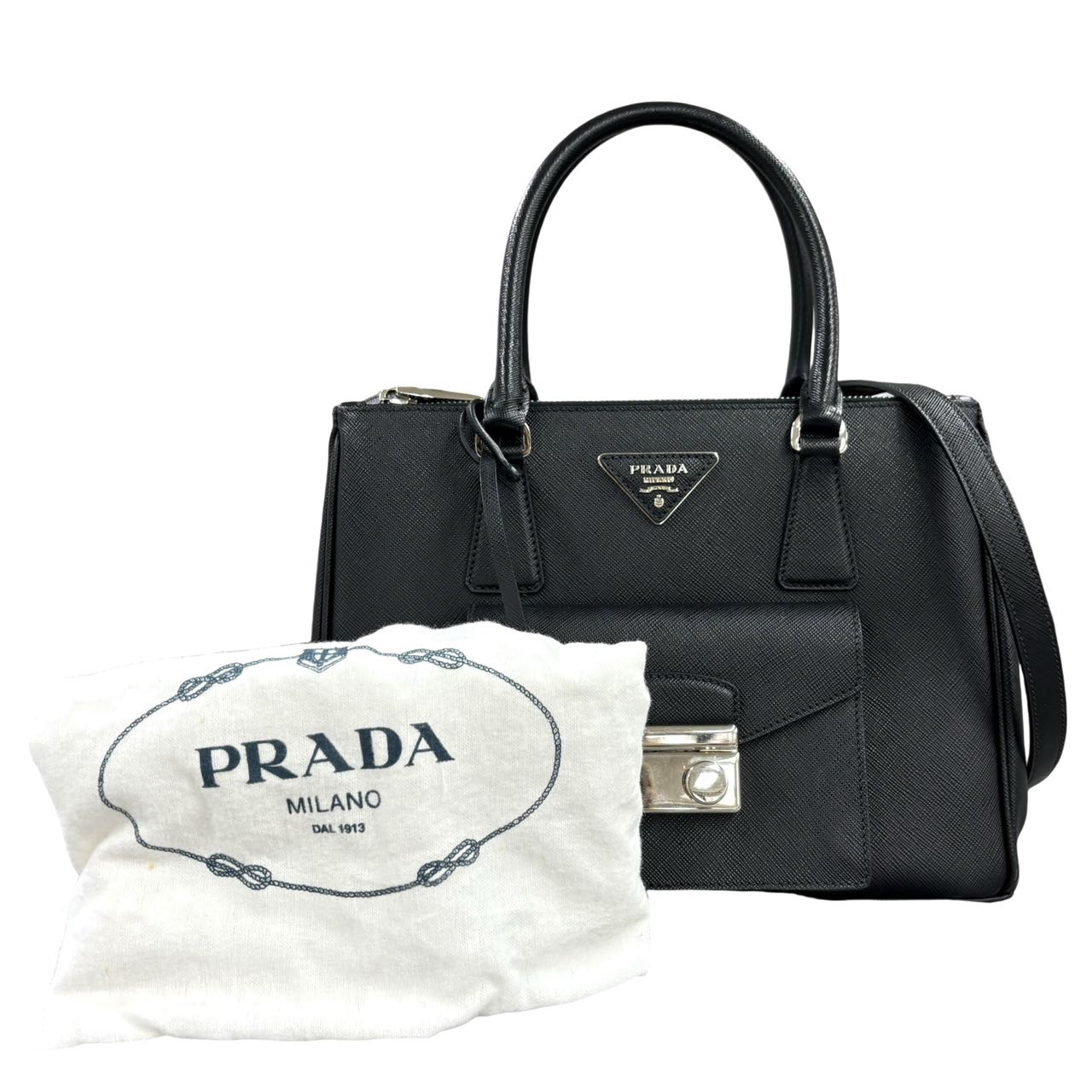 PRADA<br> Sac 2 voies en cuir Saffiano avec poche avant