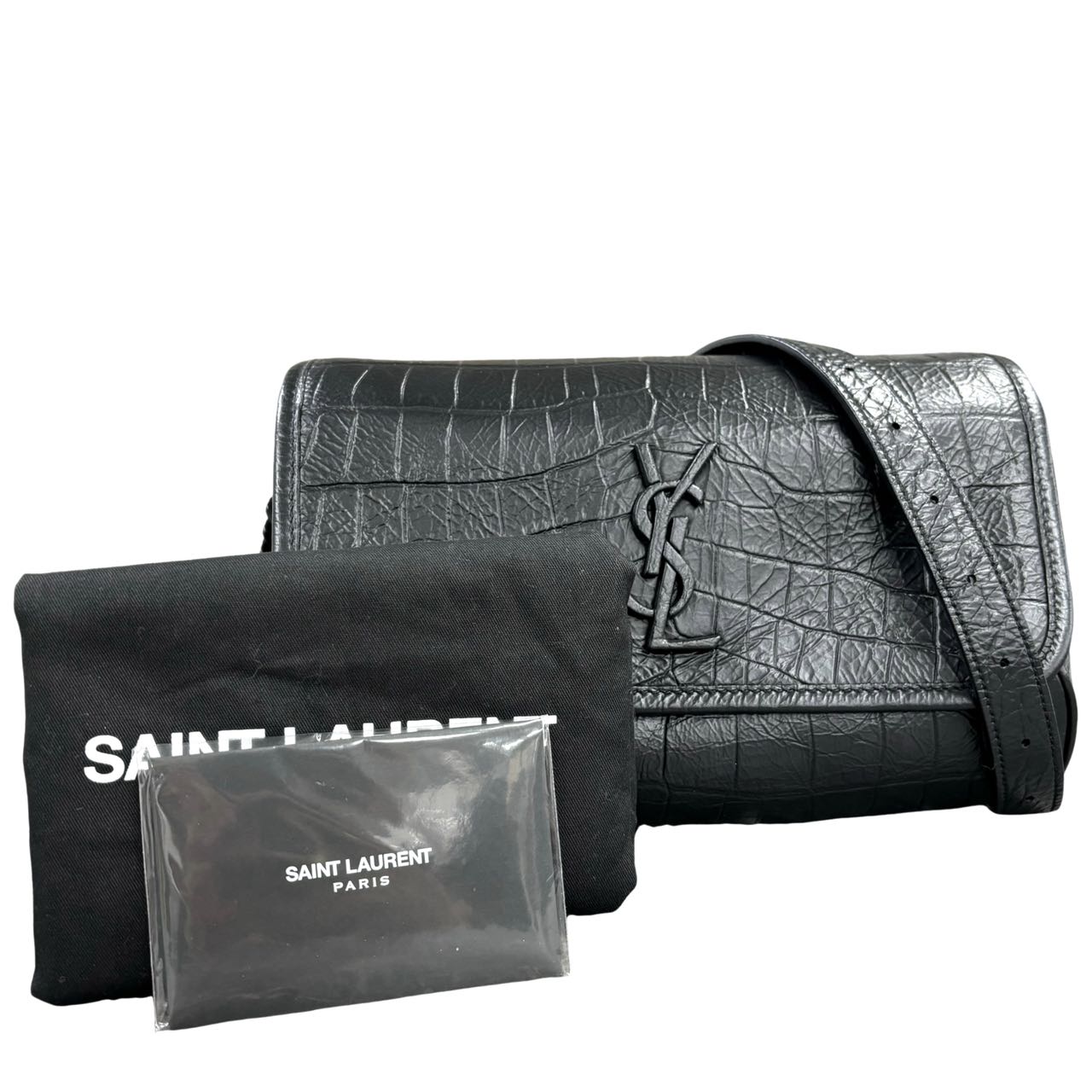 SAINT-LAURENT<br> Sac ceinture Niki en relief crocodile