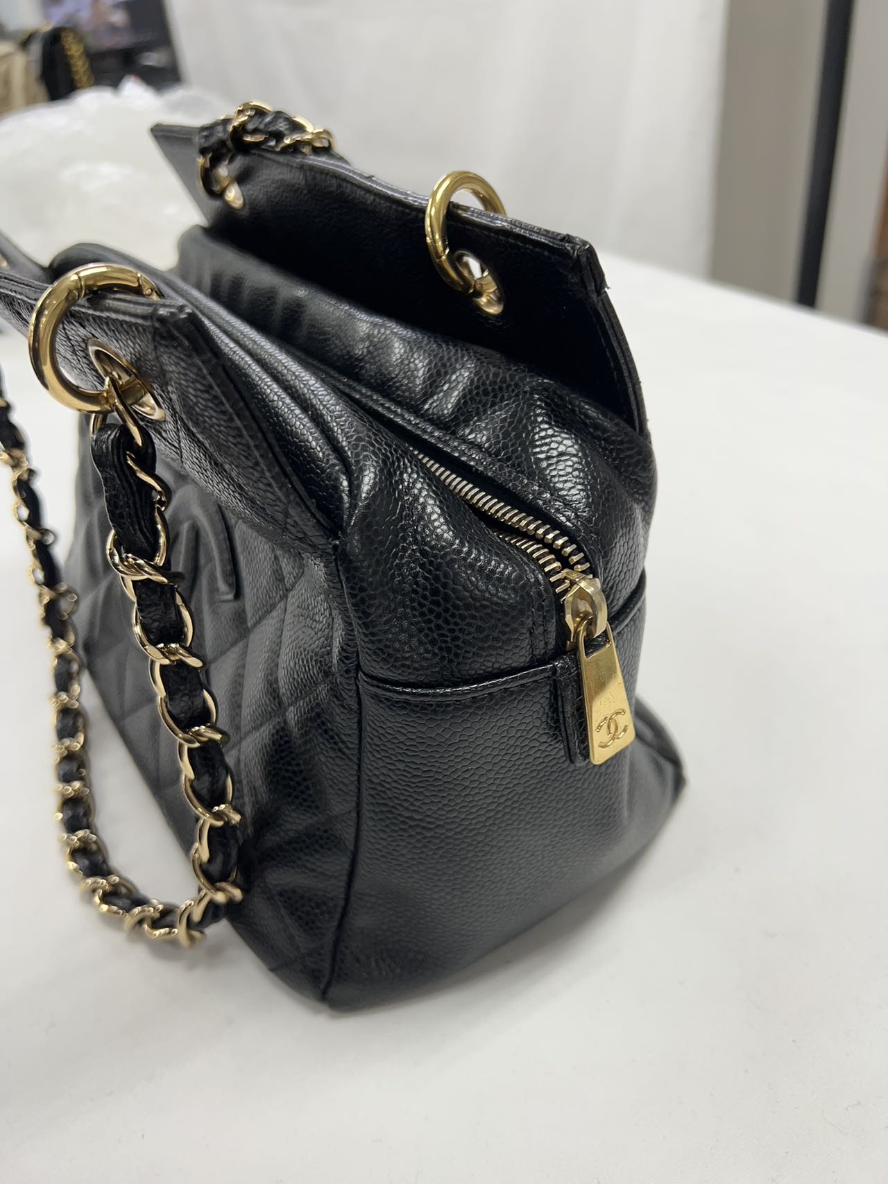 CHANEL<br>GST Tote Black Gold Chain Caviar