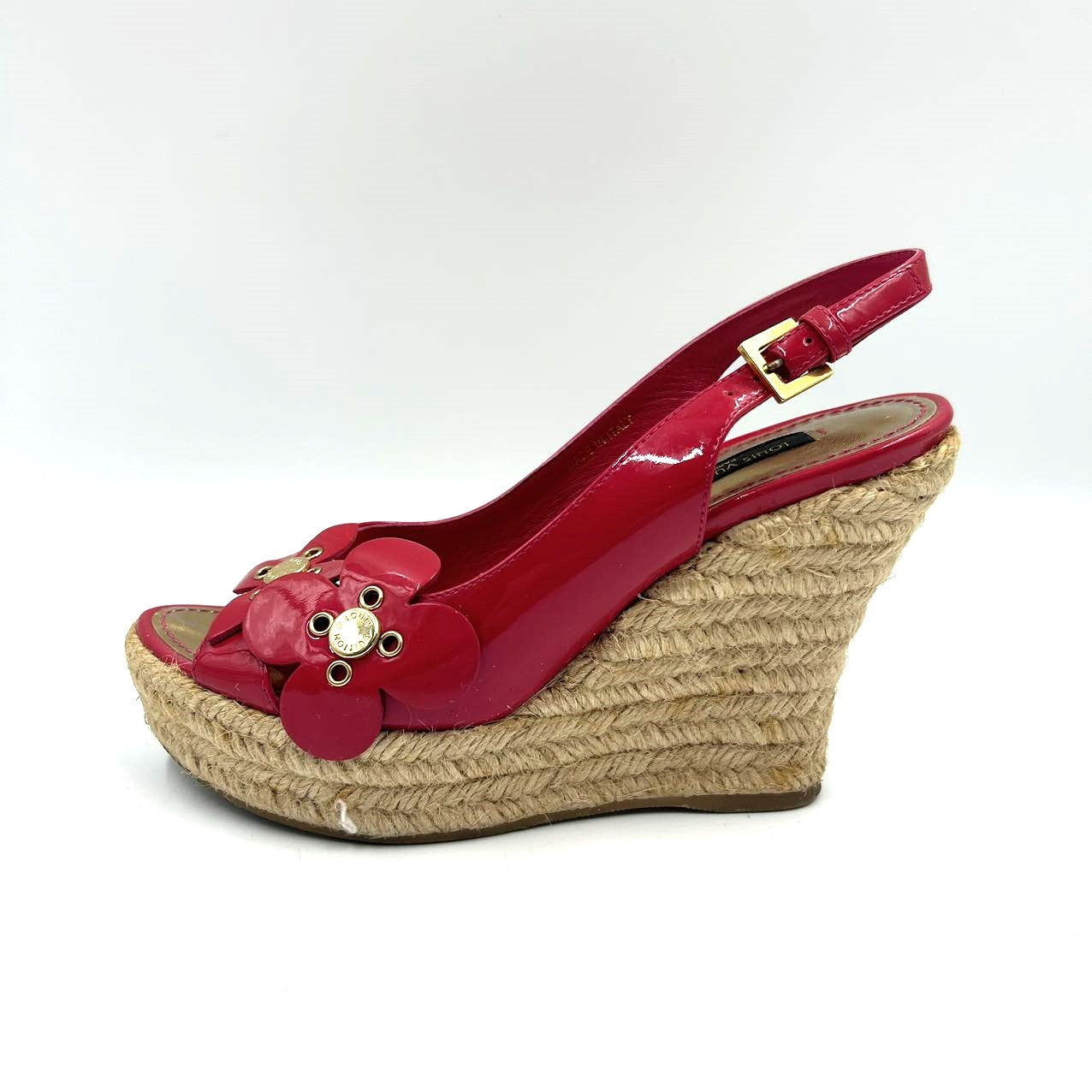 LOUIS VUITTON<br>Patent Leather Jute Wedge Platform Sandal