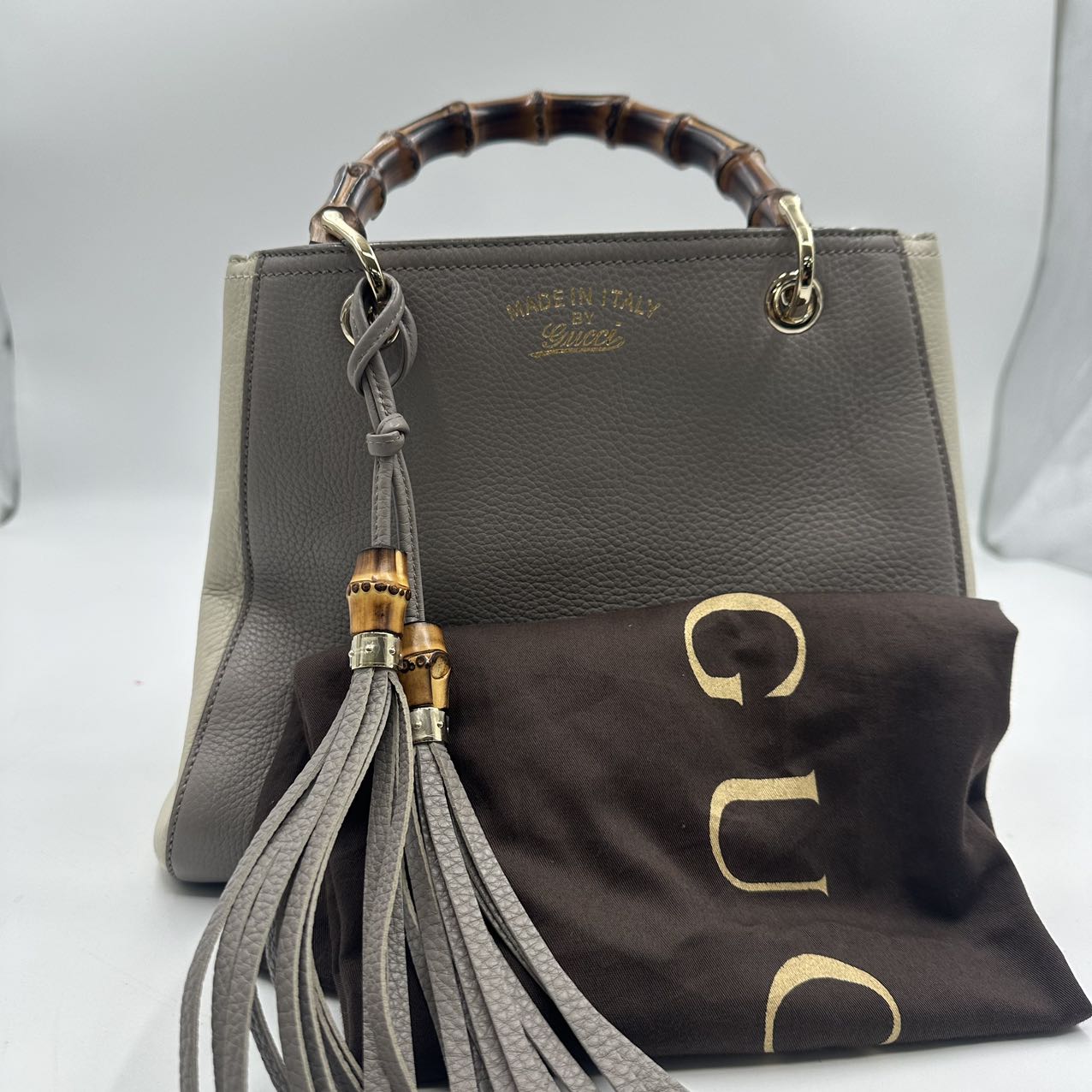 GUCCI<br> Bamboo 2way Hand Graues Leder