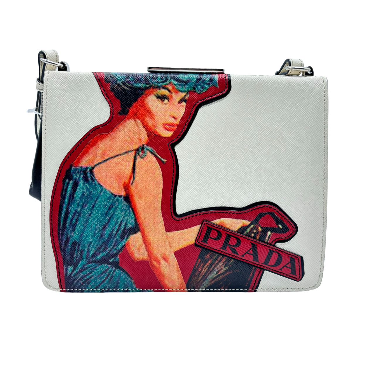 PRADA<br> Sac bandoulière en cuir Saffiano multicolore à cadre patché