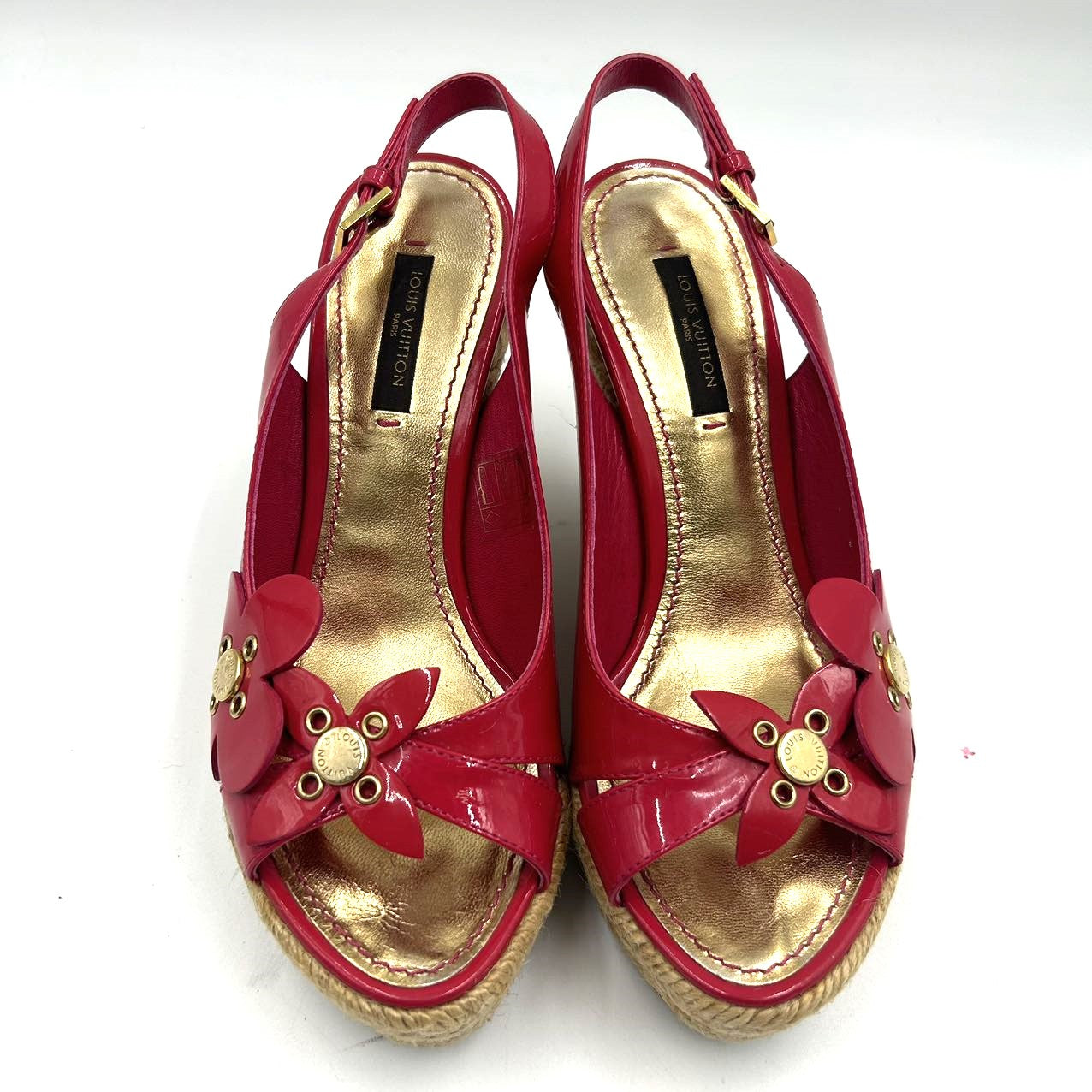 LOUIS VUITTON<br>Patent Leather Jute Wedge Platform Sandal